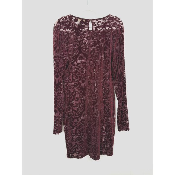 Forever 21 Velvet Burnout Burgundy Dress Sheer Stretch Vampire Whimsigoth 2X - Picture 2 of 10